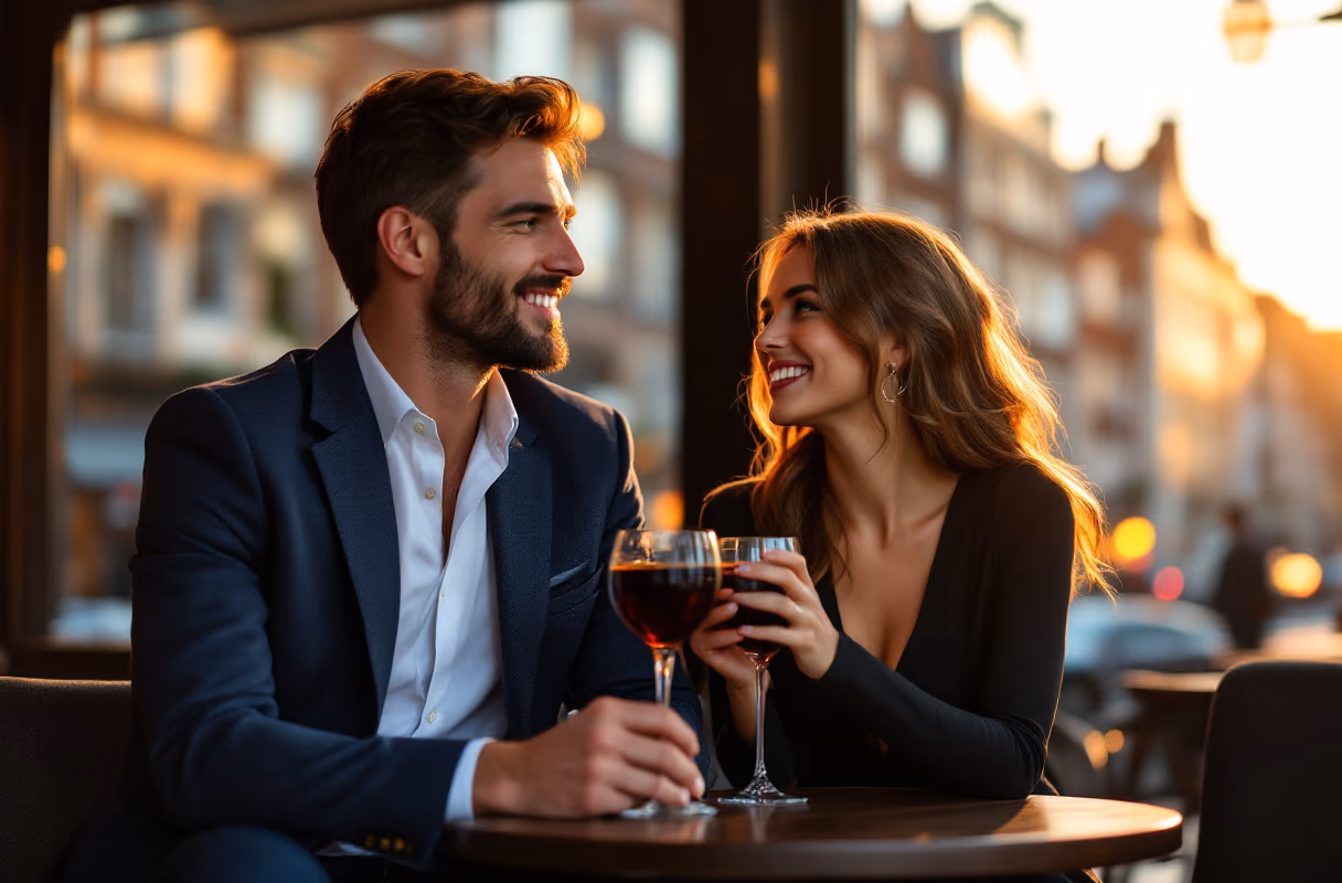Een stel deelt een drankje in een stijlvolle bar in Het Zuid in Antwerpen