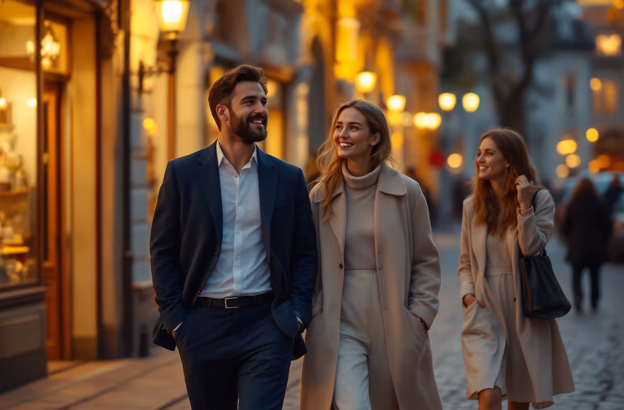 A small group on a Vilnius Old Town street in the evening