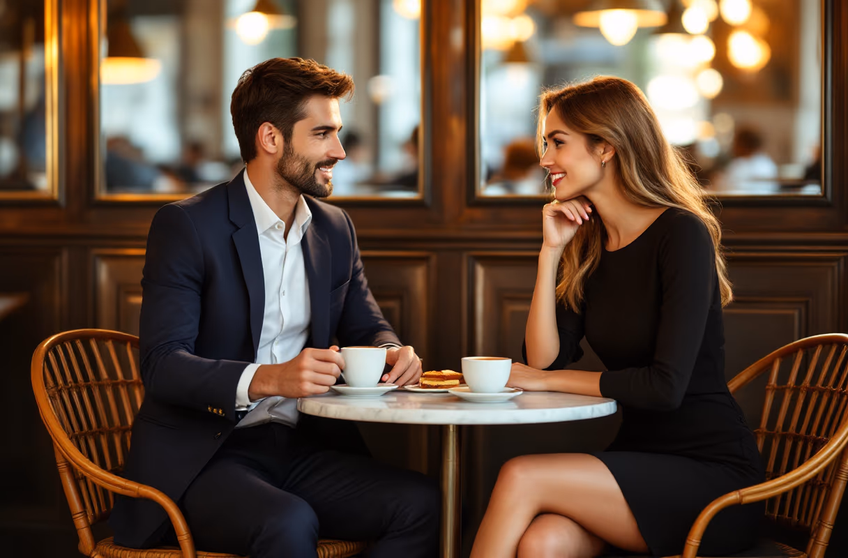 A couple sharing coffee and cake in a traditional Viennese coffee house