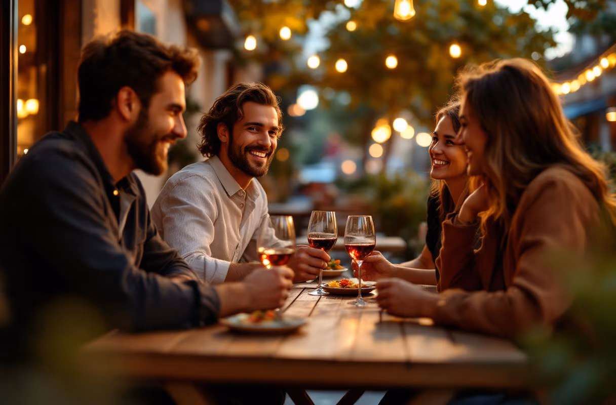 A small group at a Spanish terrace at sunset